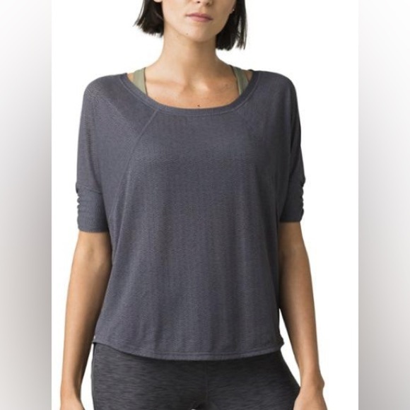 Prana Helani Lightweight Mesh Striped Short Sleeve Grey Athletic Yoga Top Small - Picture 1 of 16